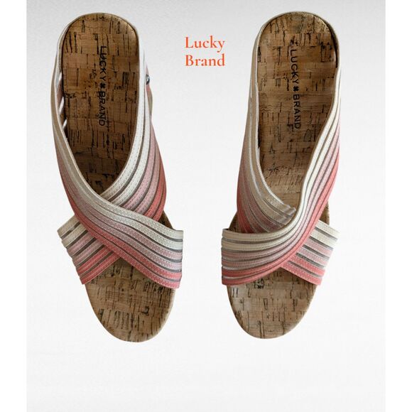Lucky Brand Shoes - Lucky Brand Mykayla Cork Wedge Sandals 8.5 Striped Slide Platform NWOT